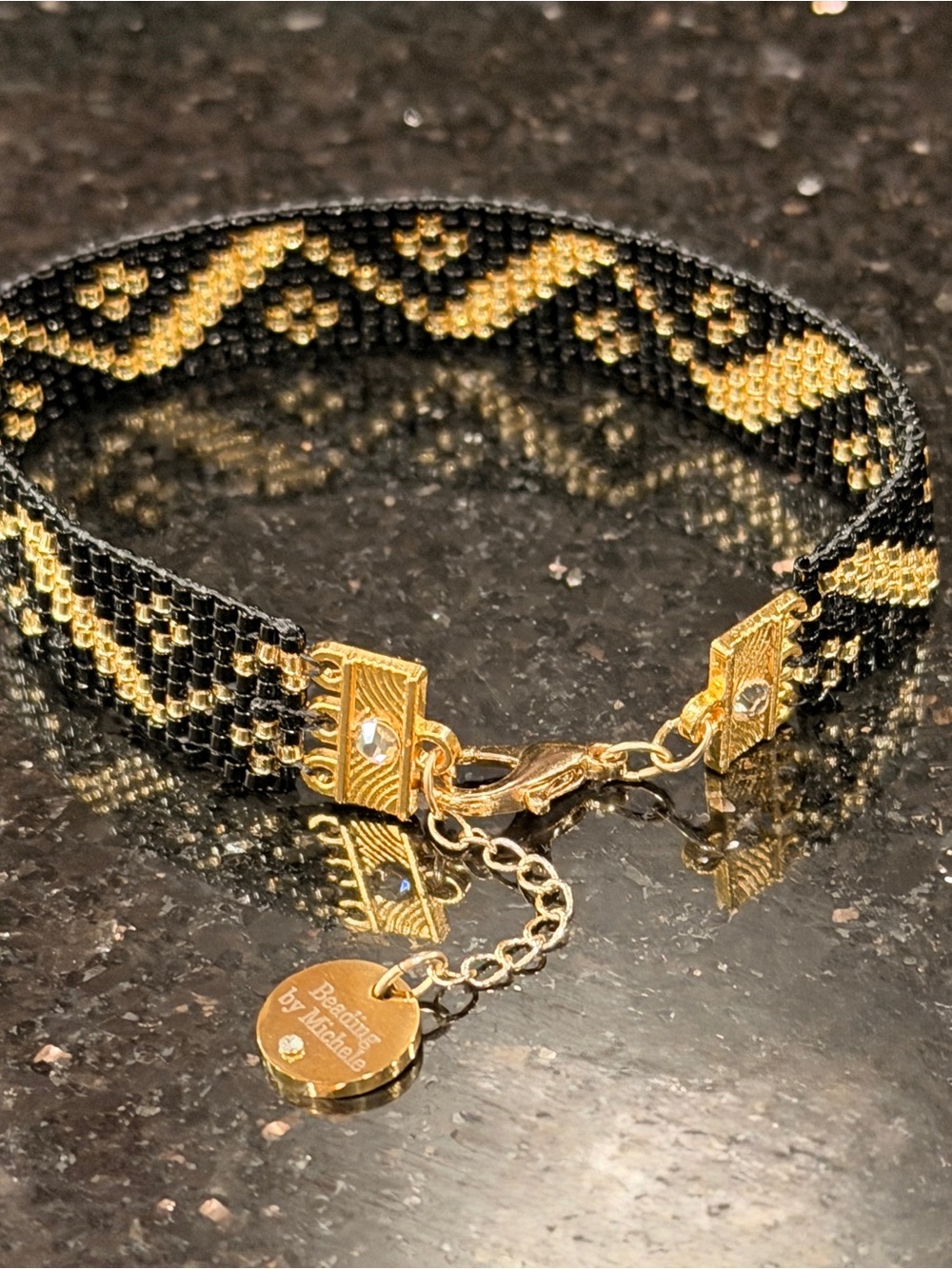 Black & Gold Art Deco Beaded Bracelet - Picture 3 of 11
